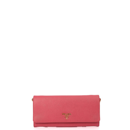 Prada Cross Body Wallet On Chain in Pink, Saffiano Leather — Front View