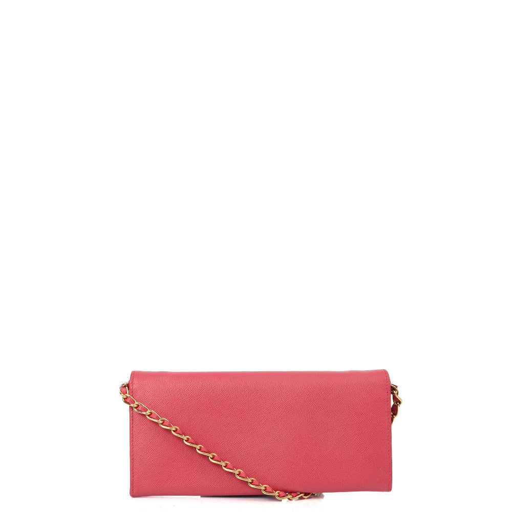Prada Cross Body Wallet On Chain in Pink, Saffiano Leather — Alternate View 9