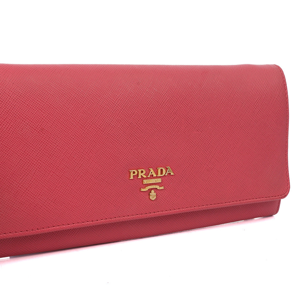Prada Cross Body Wallet On Chain in Pink, Saffiano Leather — Lifestyle View