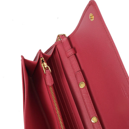 Prada Cross Body Wallet On Chain in Pink, Saffiano Leather — Detail View