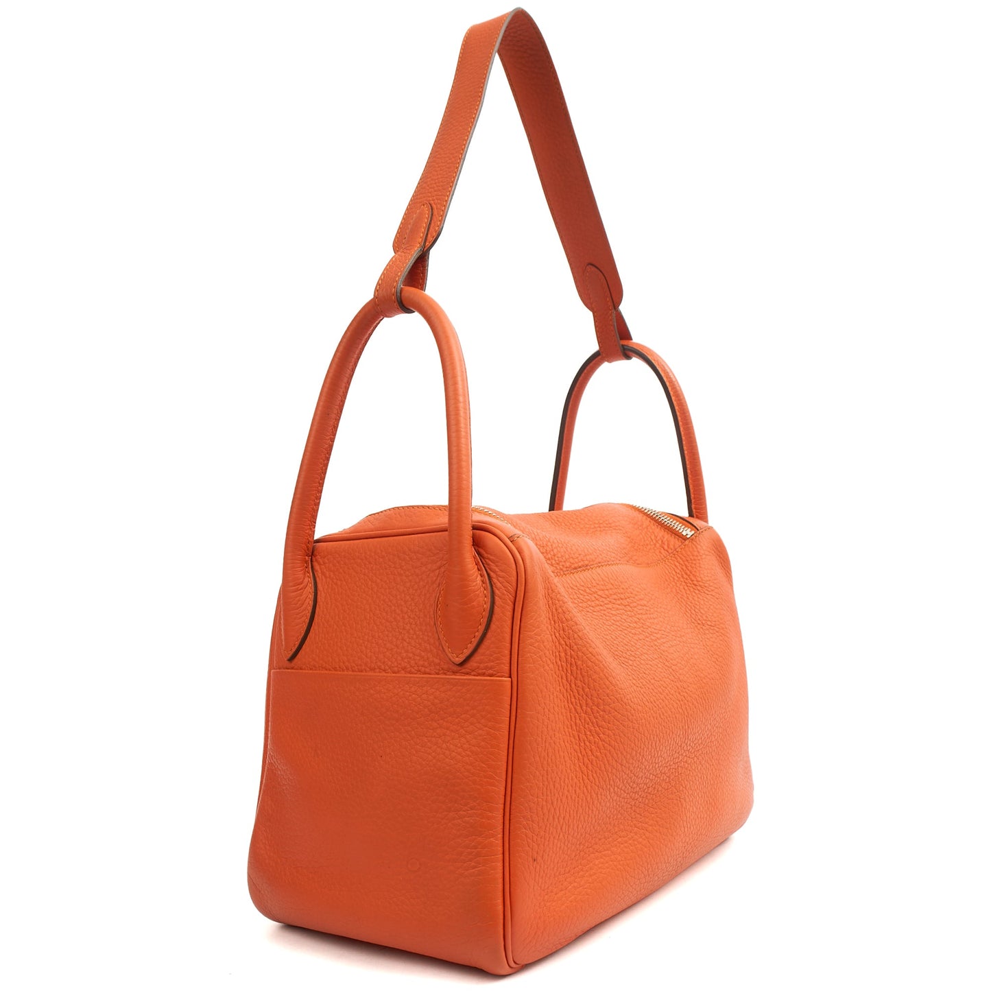 Hermes Lindy 30 in Classic Orange, Togo Leather — Top View