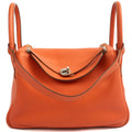 Hermes Lindy 30 in Classic Orange, Togo Leather — Front View