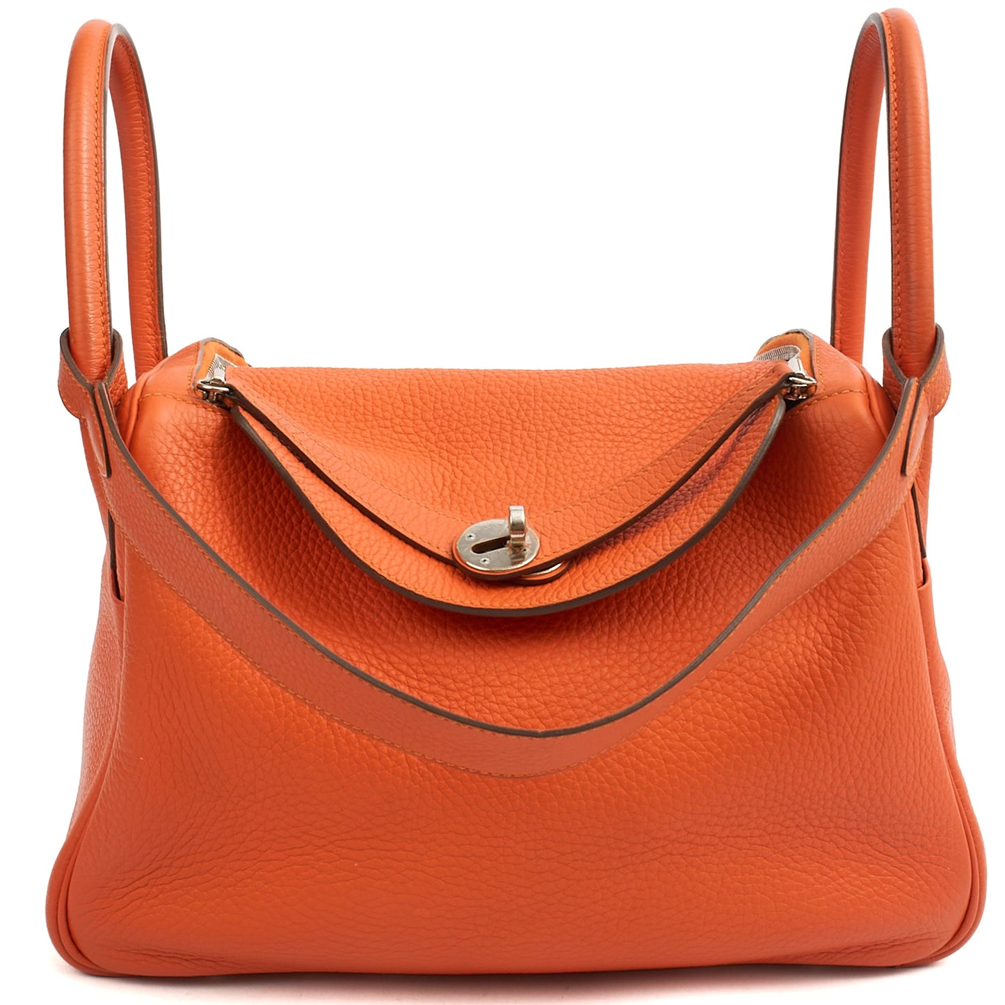 Hermes Lindy 30 in Classic Orange, Togo Leather — Front View