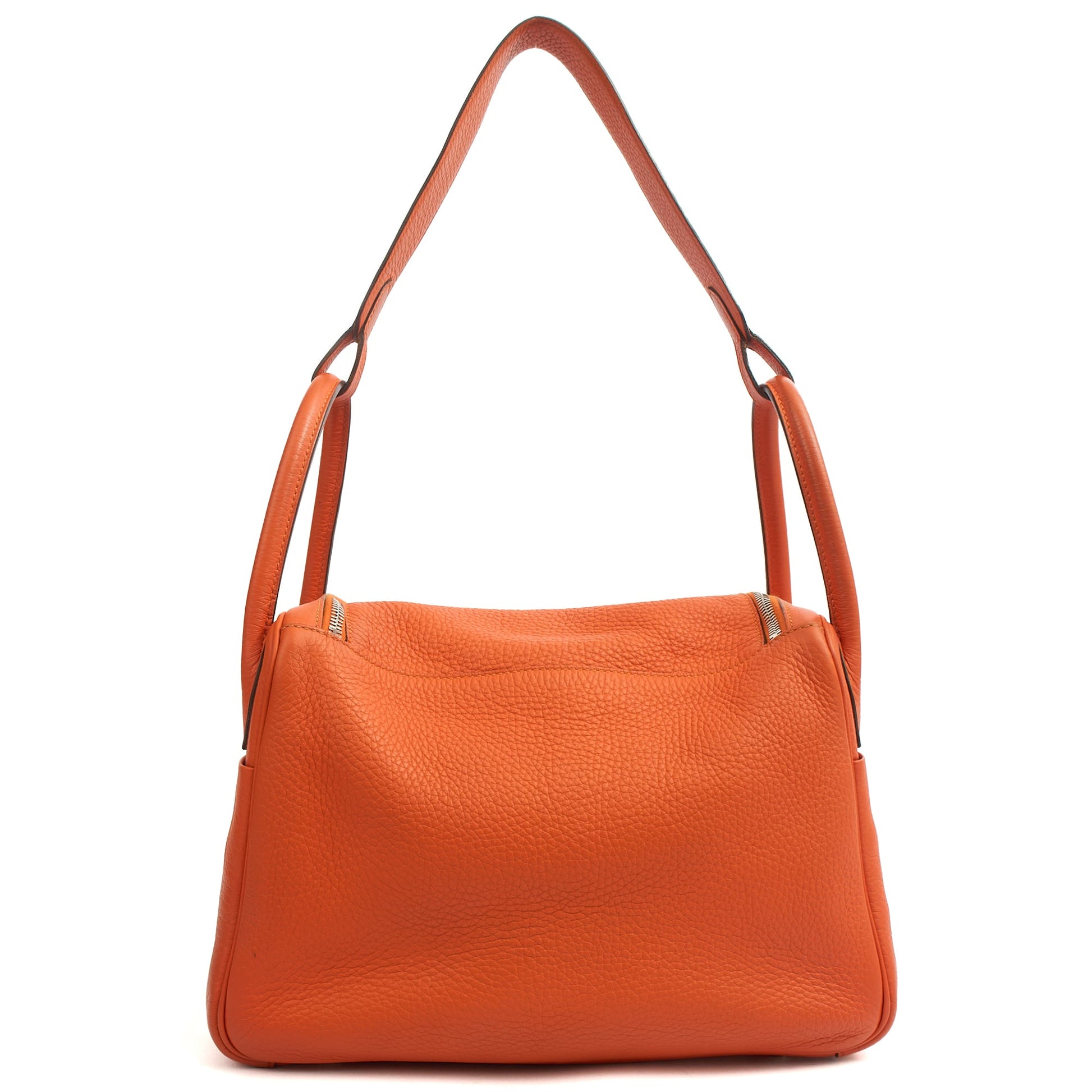 Hermes Lindy 30 in Classic Orange, Togo Leather — Detail View