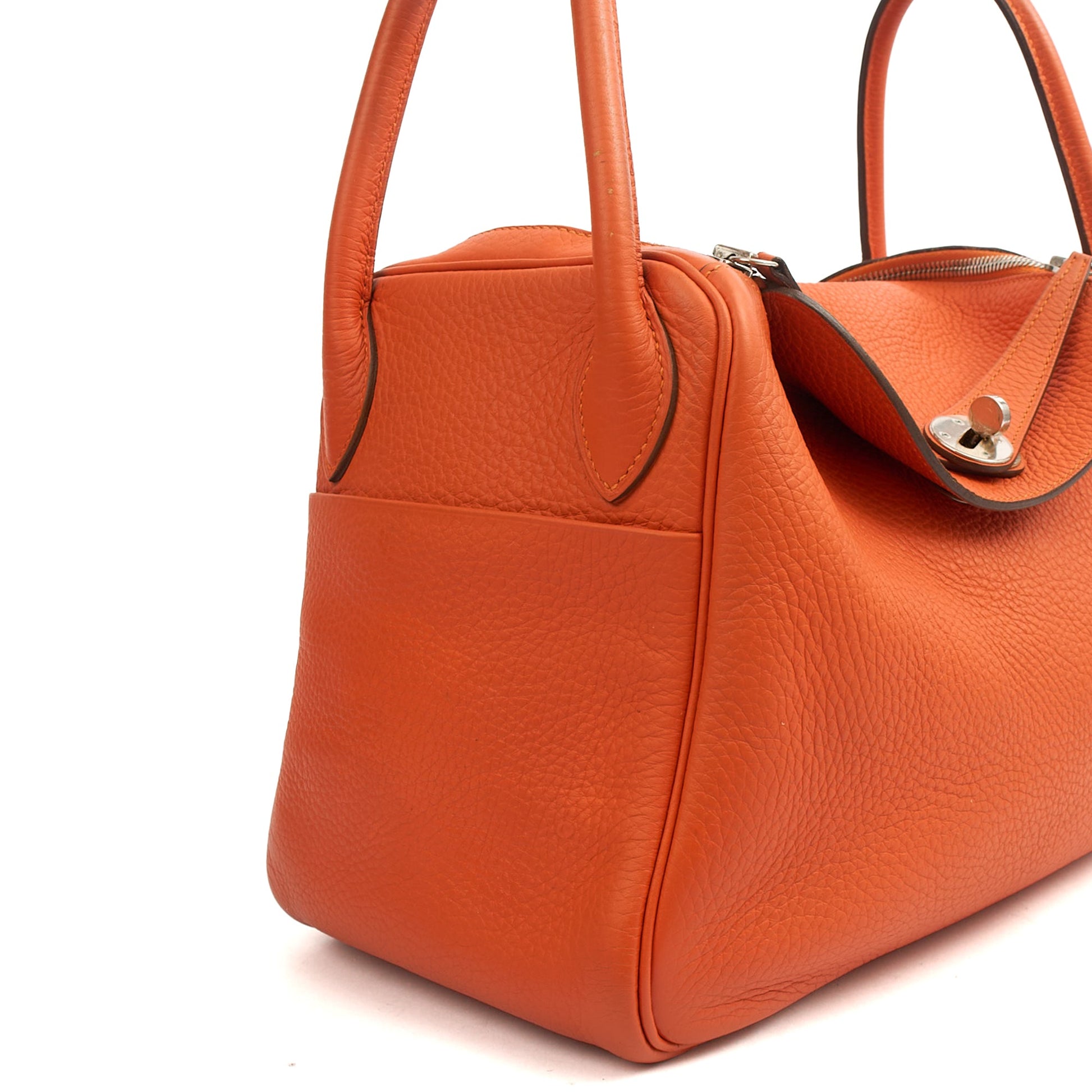 Hermes Lindy 30 in Classic Orange, Togo Leather — Alternate View 7