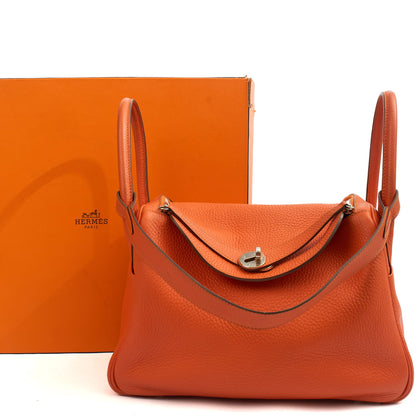 Hermes Lindy 30 in Classic Orange, Togo Leather — Side View