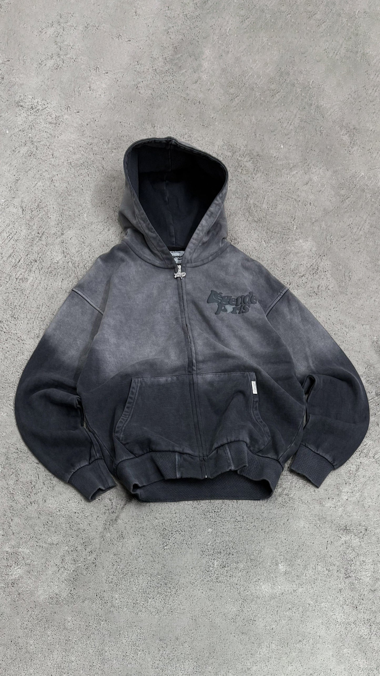 Legende Paris LND GRADIENT HOOD - CHARCOAL WASHED — XS — Lifestyle View