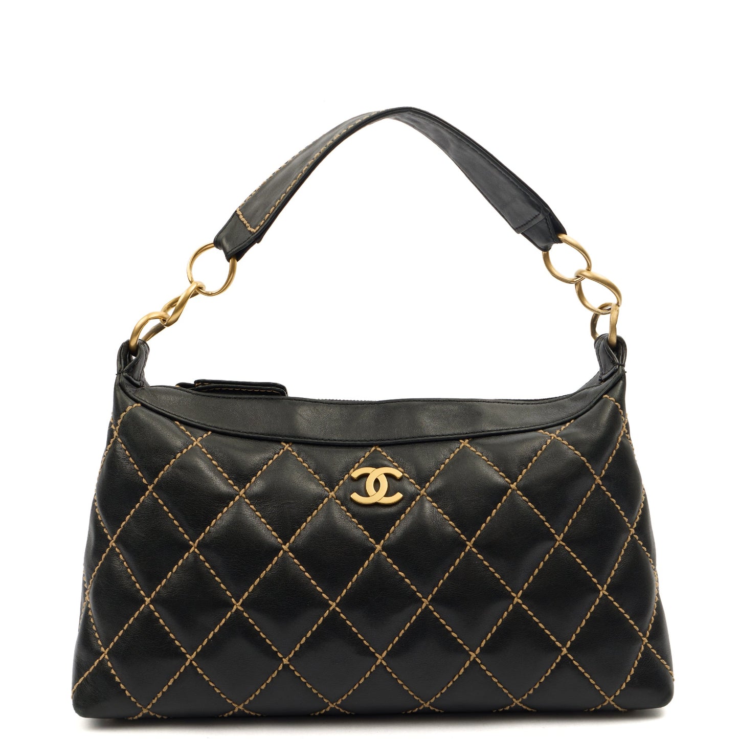 Chanel Shoulder Bag Shoulder Bag in Black, Lambskin Leather — Front View