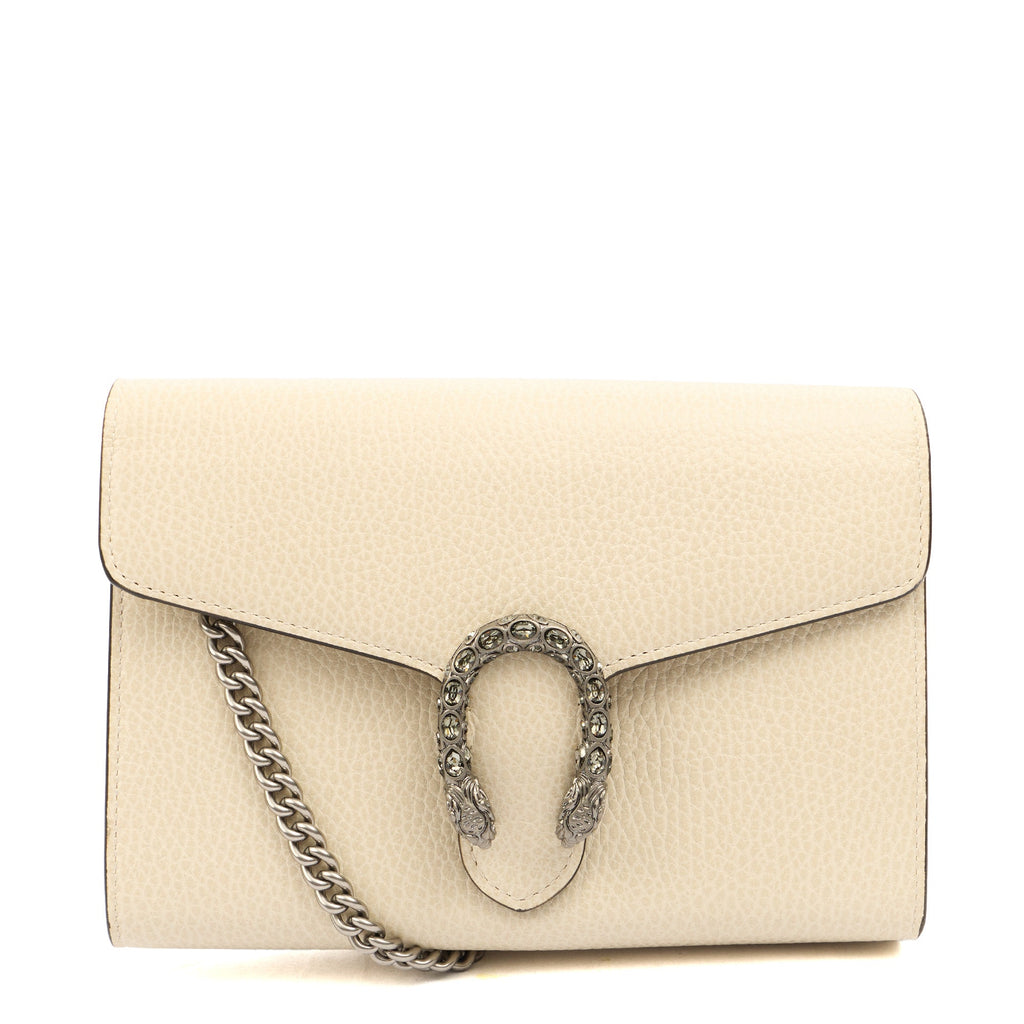 Gucci Cross Body Dionysus Chain Wallet in Cream, Leather — Front View