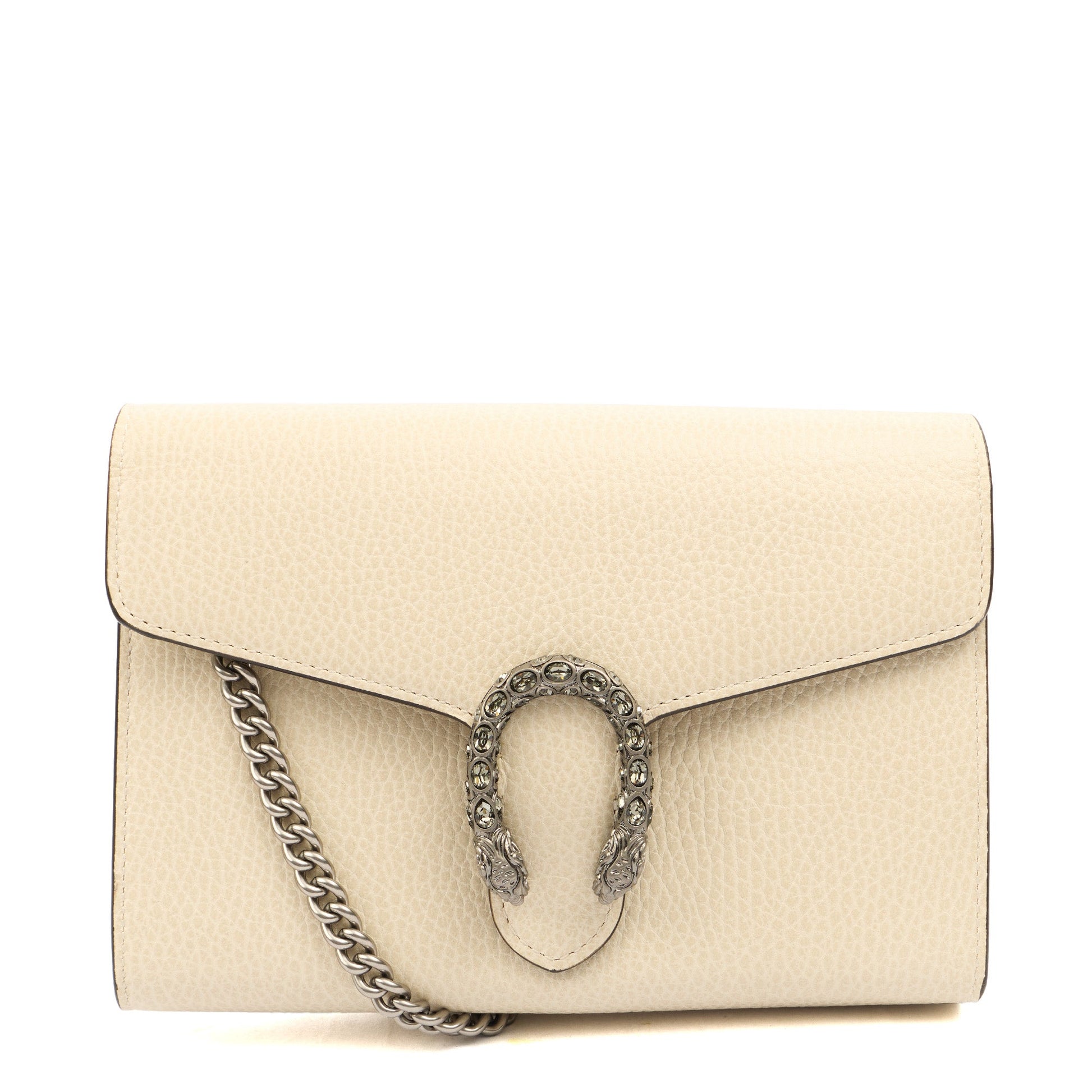 Gucci Cross Body Dionysus Chain Wallet in Cream, Leather — Front View