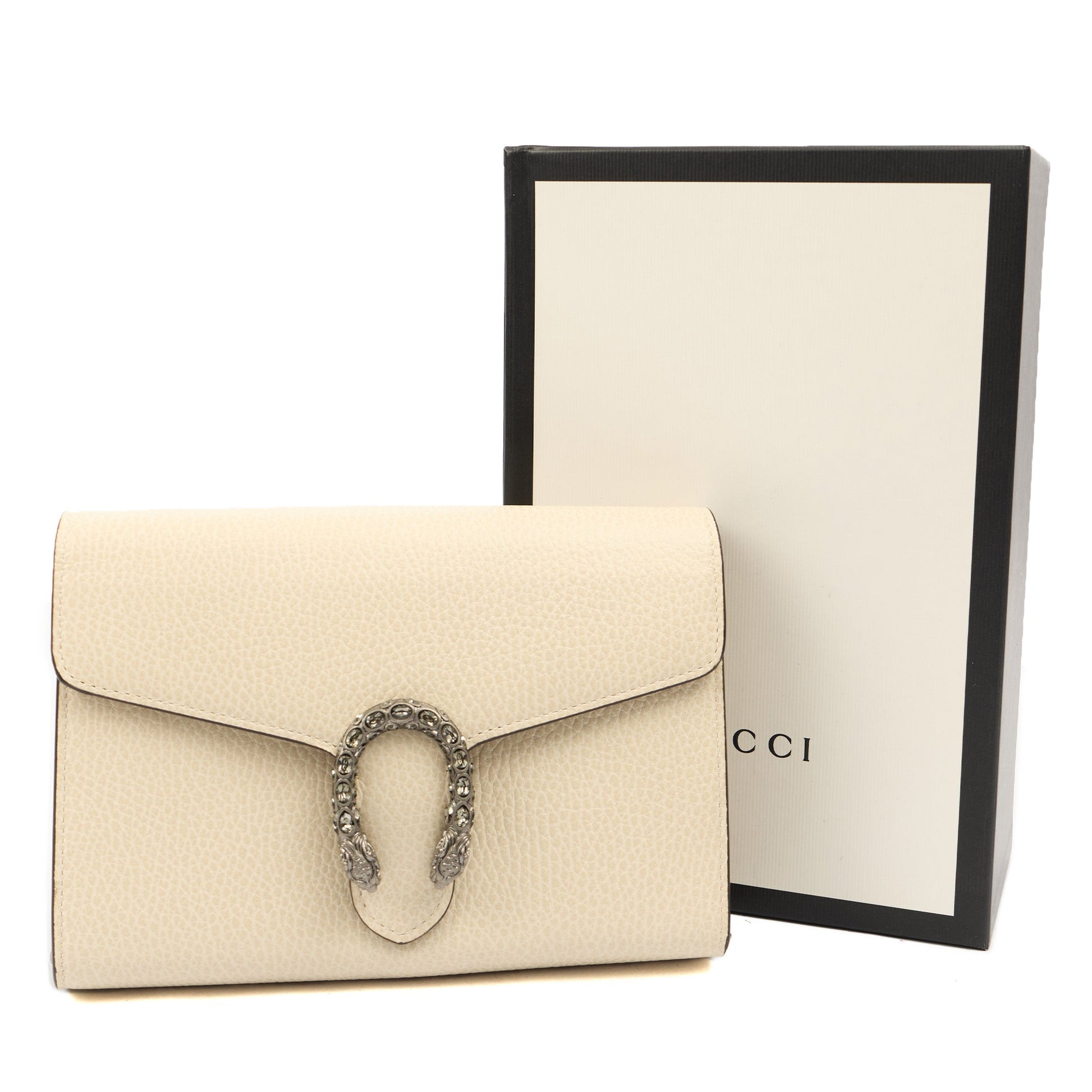 Gucci Cross Body Dionysus Chain Wallet in Cream, Leather — Side View