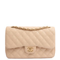 Chanel Shoulder Bag Classic Double Flap - Large in Neutral, Caviar Leather — Front View