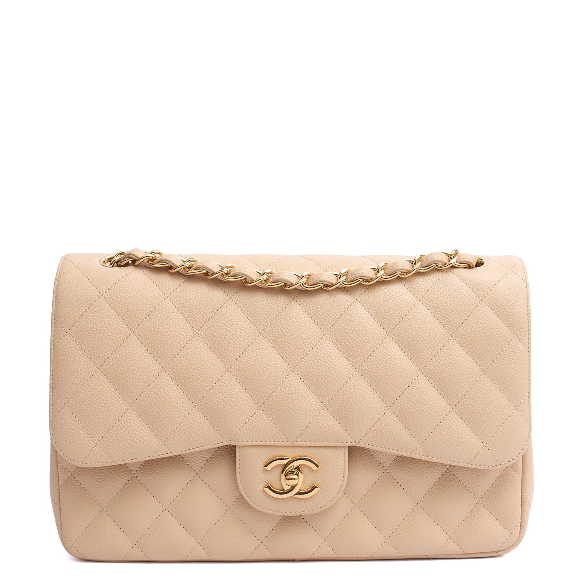 Chanel Shoulder Bag Classic Double Flap - Large in Neutral, Caviar Leather — Alternate View 8