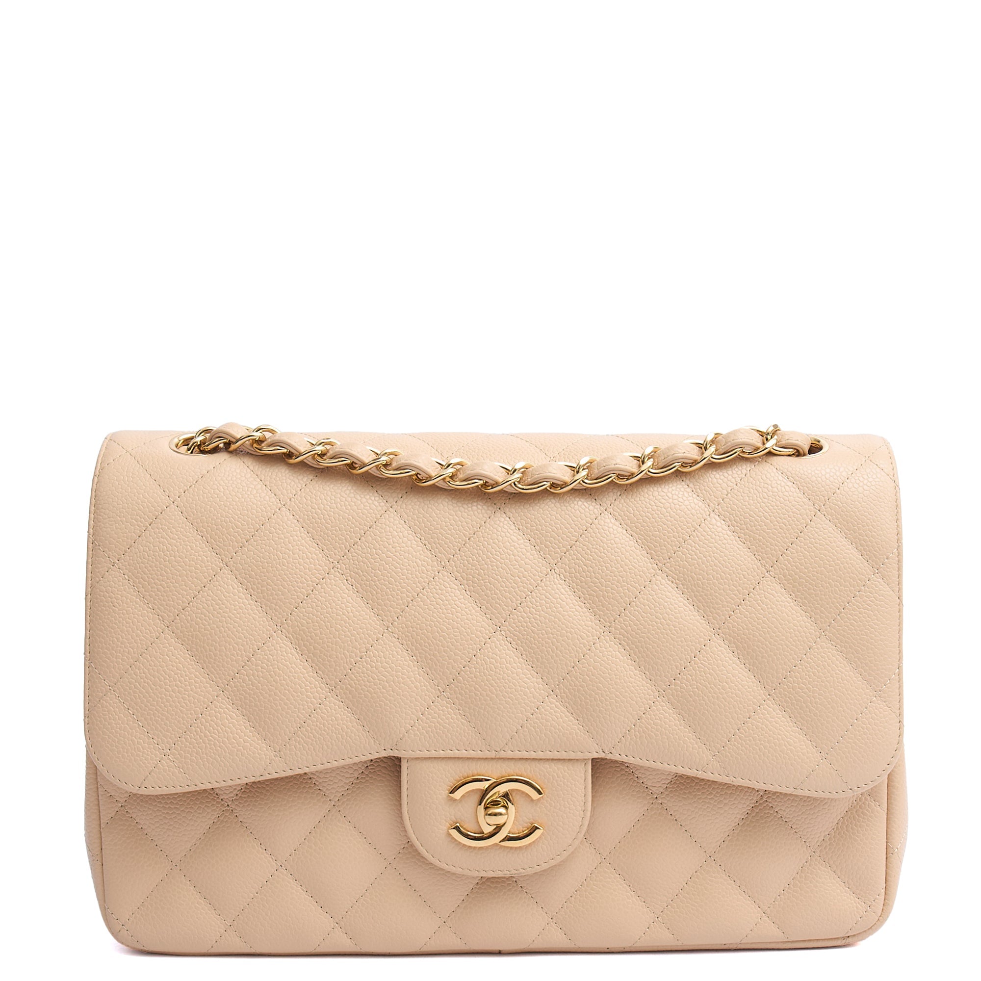 Chanel Shoulder Bag Classic Double Flap - Large in Neutral, Caviar Leather — Alternate View 8