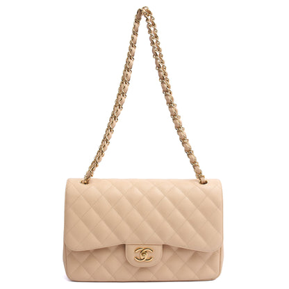 Chanel Shoulder Bag Classic Double Flap - Large in Neutral, Caviar Leather — Detail View