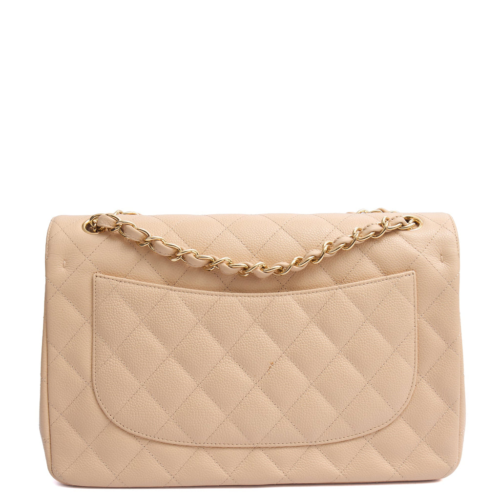 Chanel Shoulder Bag Classic Double Flap - Large in Neutral, Caviar Leather — Back View
