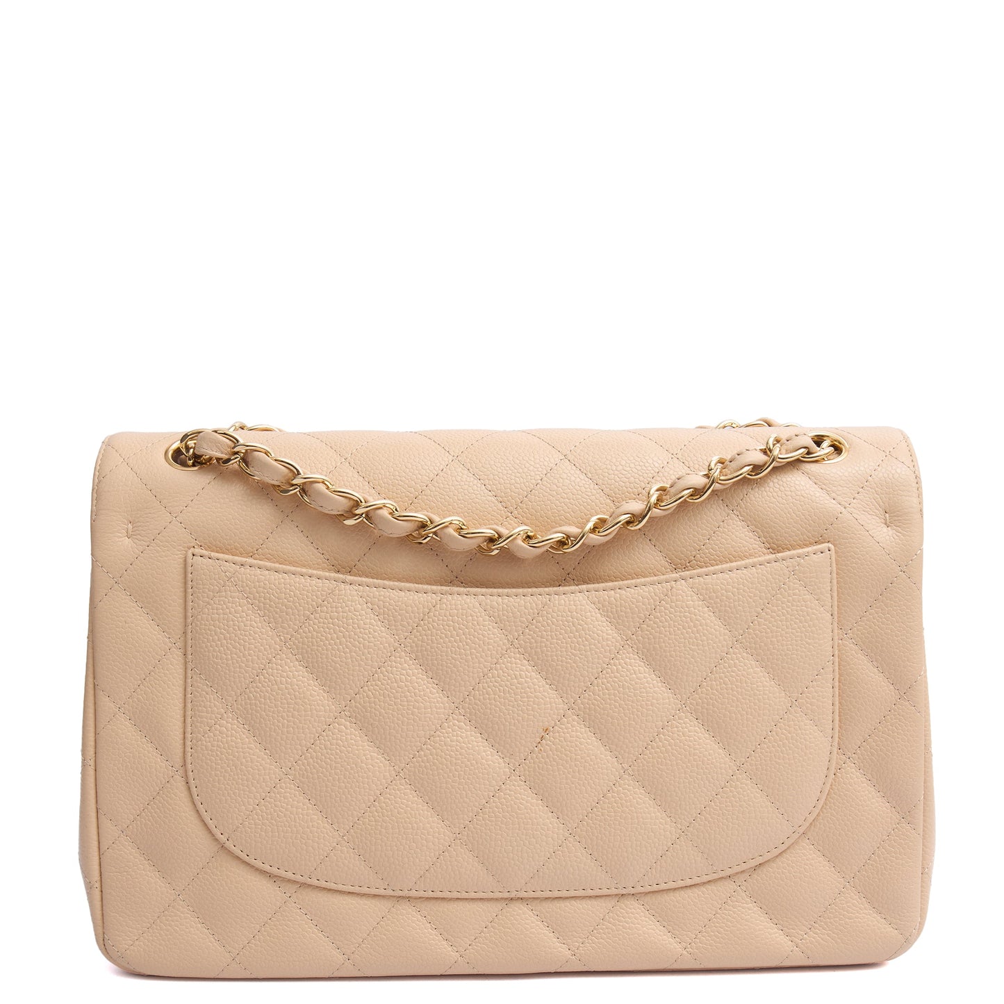 Chanel Shoulder Bag Classic Double Flap - Large in Neutral, Caviar Leather — Back View