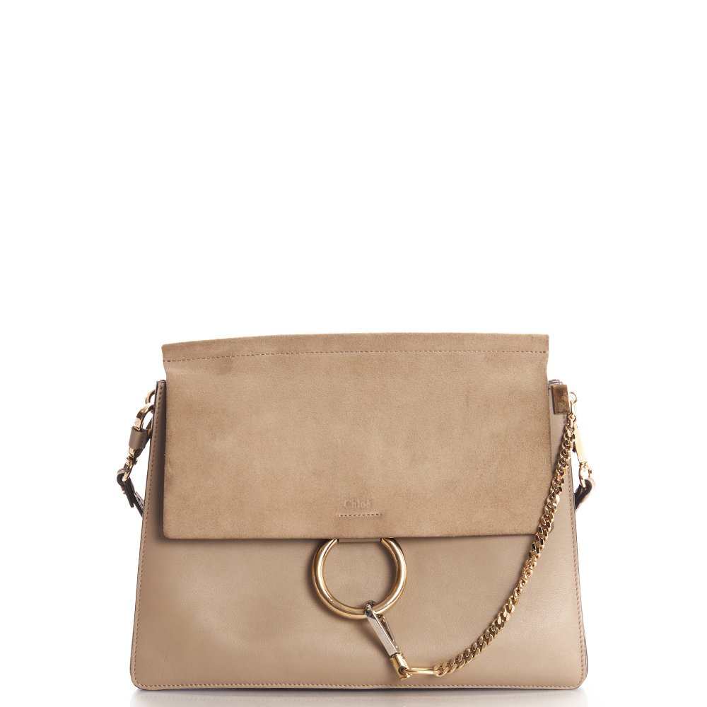 Chloe Shoulder Bag Faye Shoulder Bag in Grey, Calfskin Leather — Front View