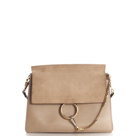 Chloe Shoulder Bag Faye Shoulder Bag in Grey, Calfskin Leather — Front View