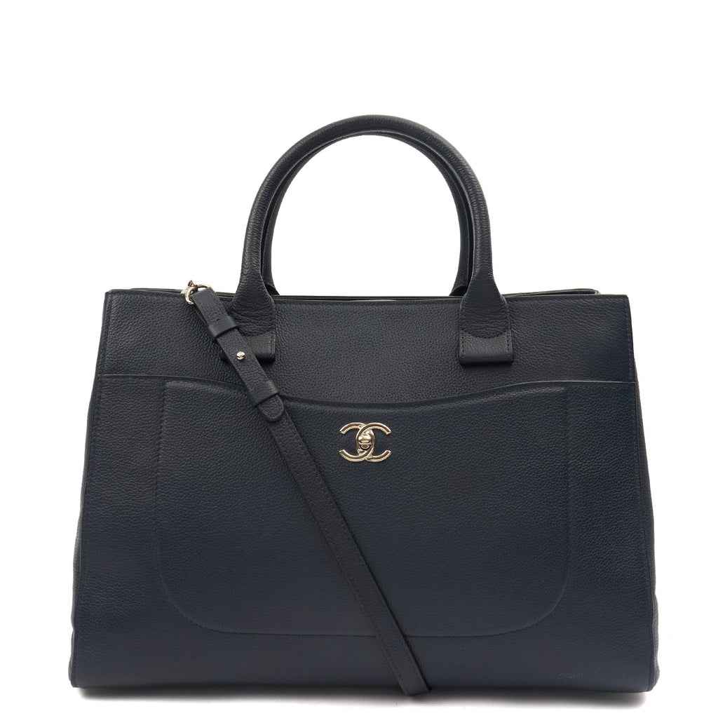 Chanel Tote Executive Shopper Tote in Blue, Calfskin Leather — Front View