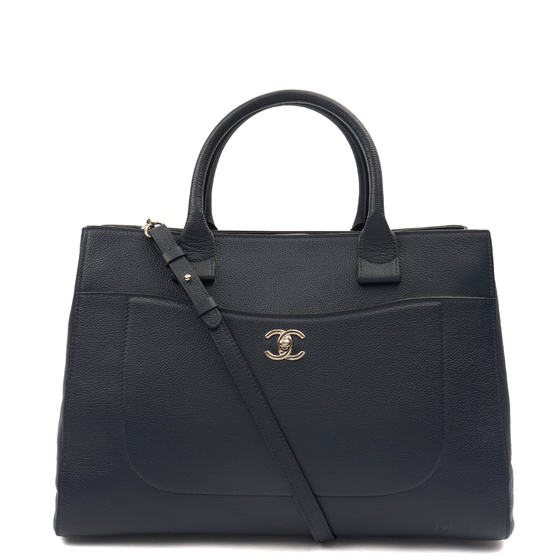 Chanel Tote Executive Shopper Tote in Blue, Calfskin Leather — Front View