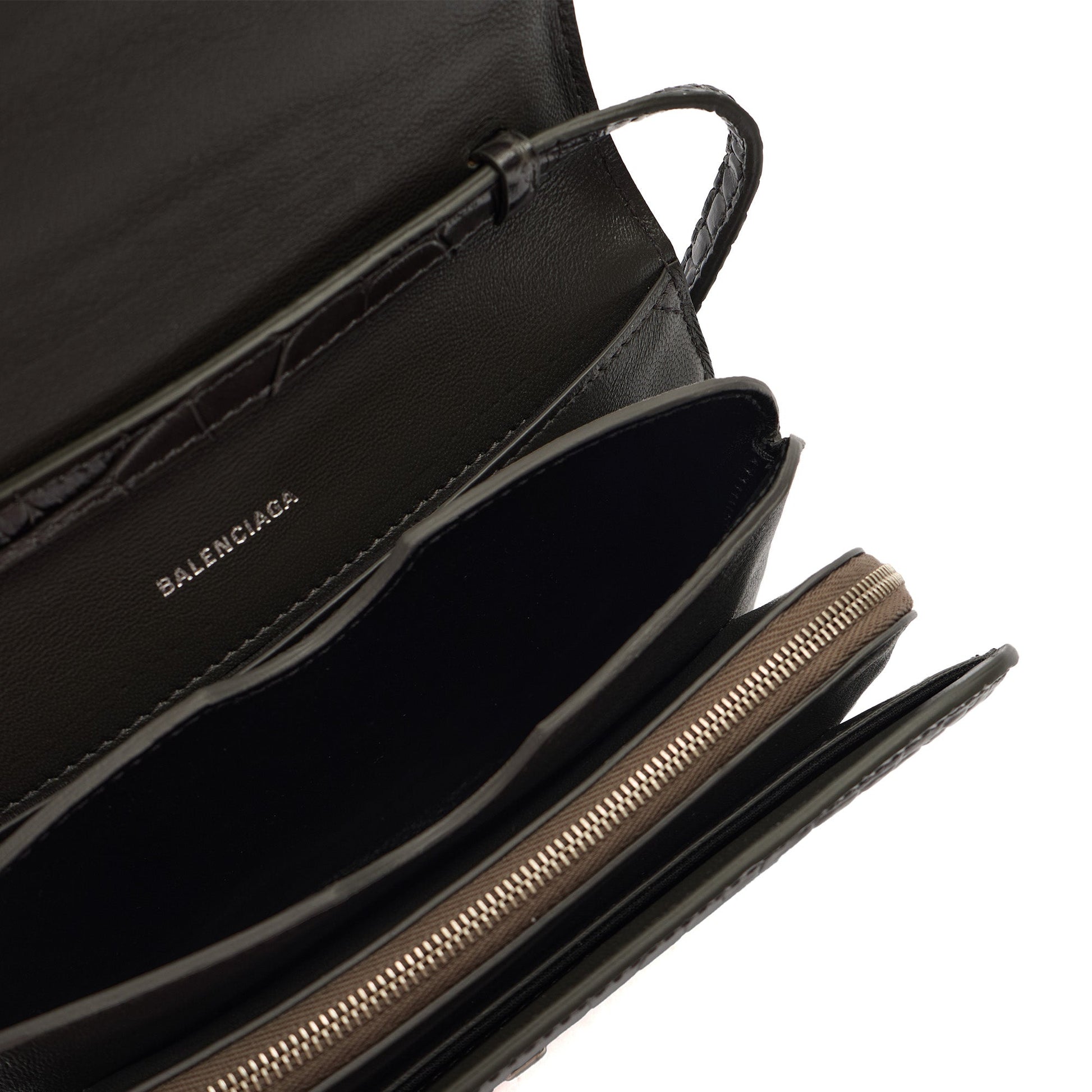 Balenciaga Cross Body B. Crossbody in Grey, Exotic Effect Leather — Detail View