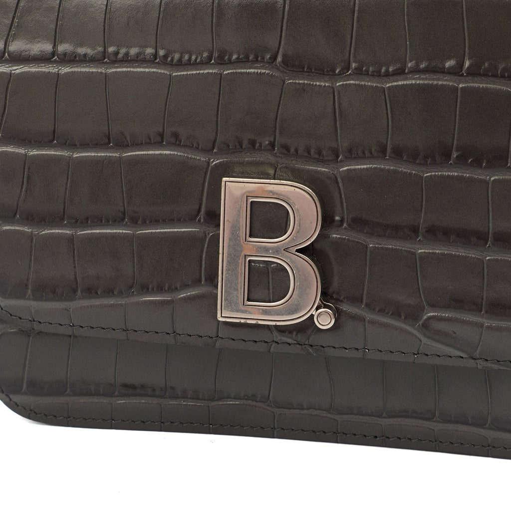 Balenciaga Cross Body B. Crossbody in Grey, Exotic Effect Leather — Lifestyle View