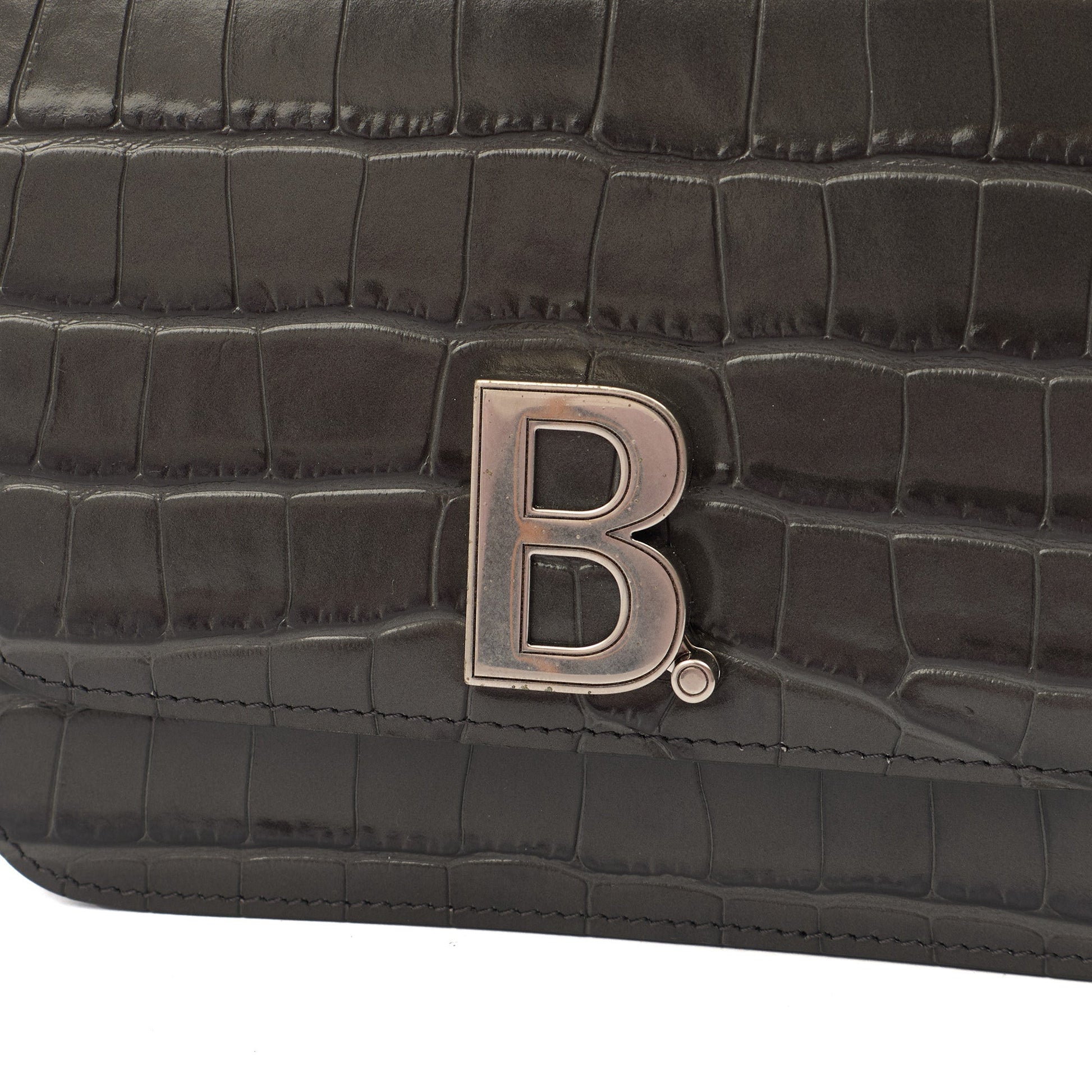 Balenciaga Cross Body B. Crossbody in Grey, Exotic Effect Leather — Lifestyle View