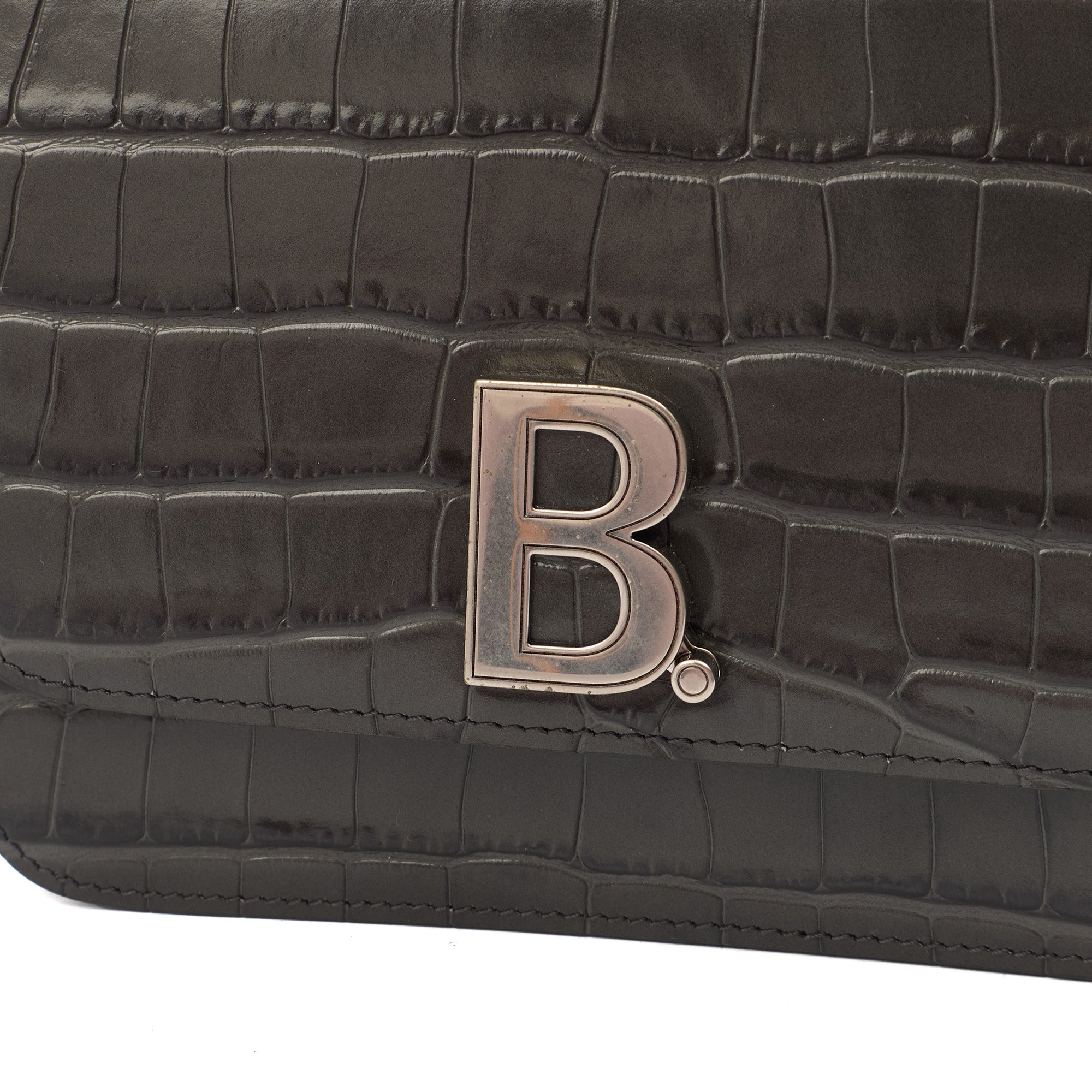 Balenciaga Cross Body B. Crossbody in Grey, Exotic Effect Leather — Lifestyle View
