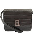 Balenciaga Cross Body B. Crossbody in Grey, Exotic Effect Leather — Front View