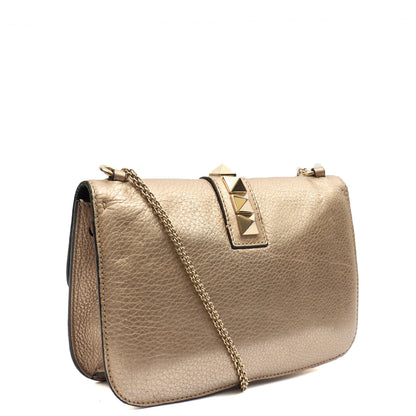 Valentino Shoulder Bag Glam Lock - Medium in Metallic, Calfskin — Back View