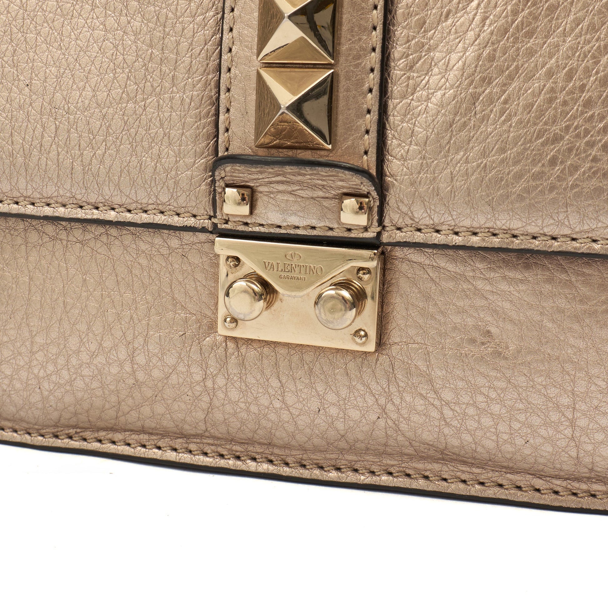 Valentino Shoulder Bag Glam Lock - Medium in Metallic, Calfskin — Side View
