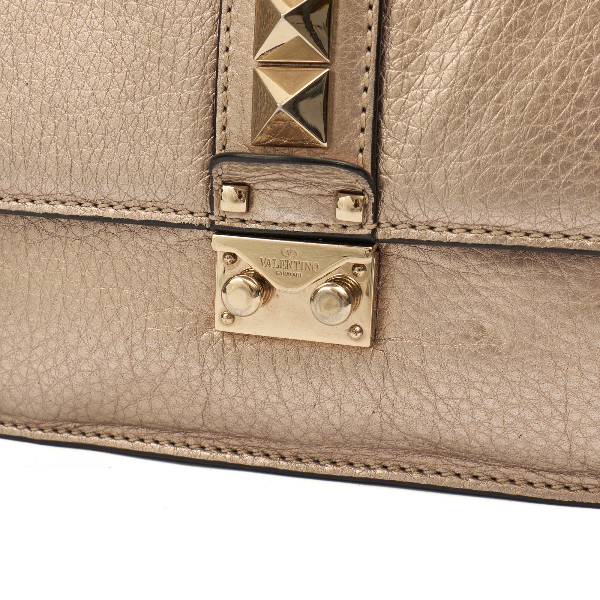 Valentino Shoulder Bag Glam Lock - Medium in Metallic, Calfskin — Side View