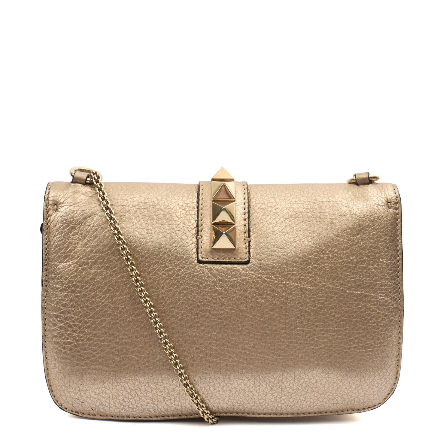 Valentino Shoulder Bag Glam Lock - Medium in Metallic, Calfskin — Top View