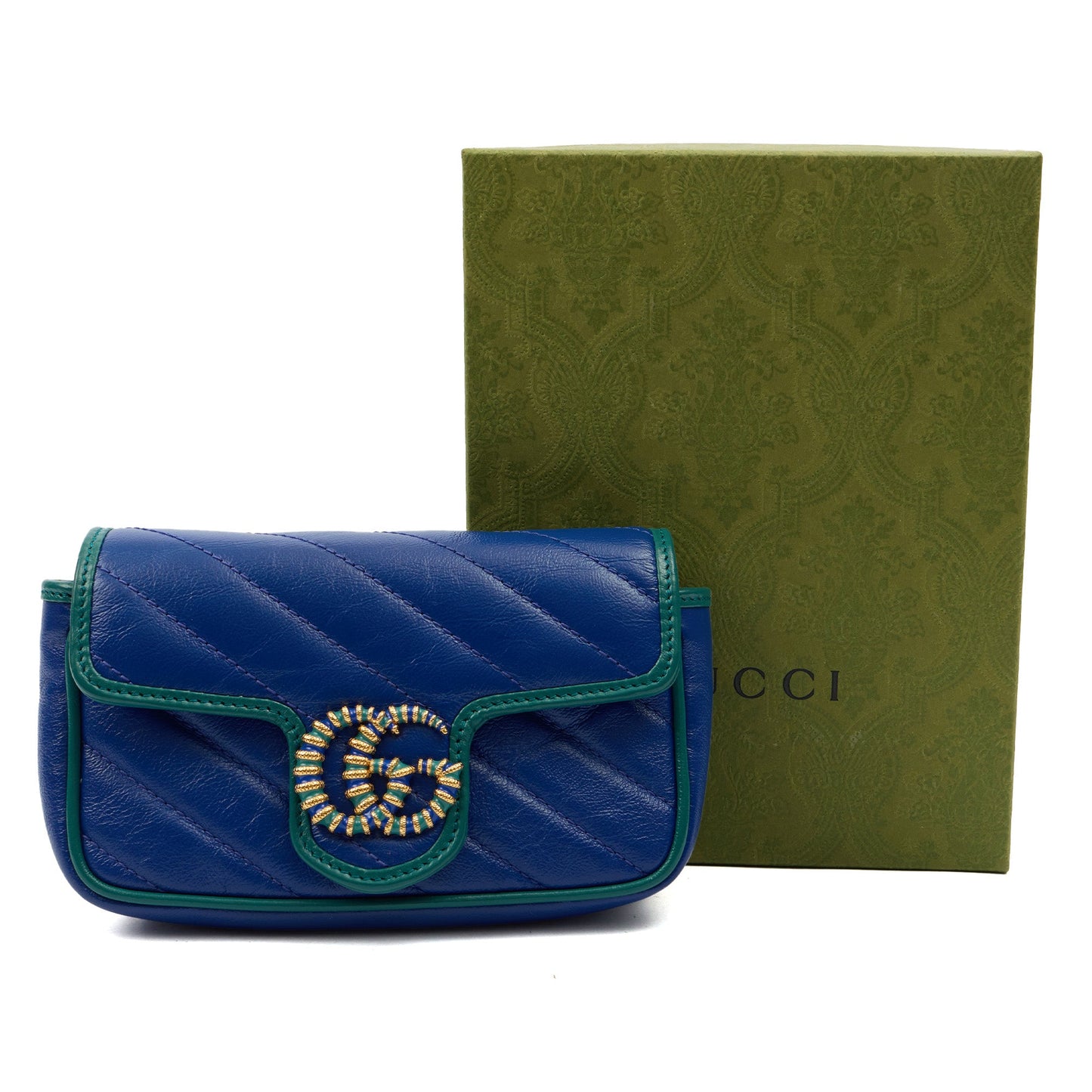 Gucci Mini Bag Marmont Shoulder Flap Bag - Super Mini in Blue, Leather — Side View