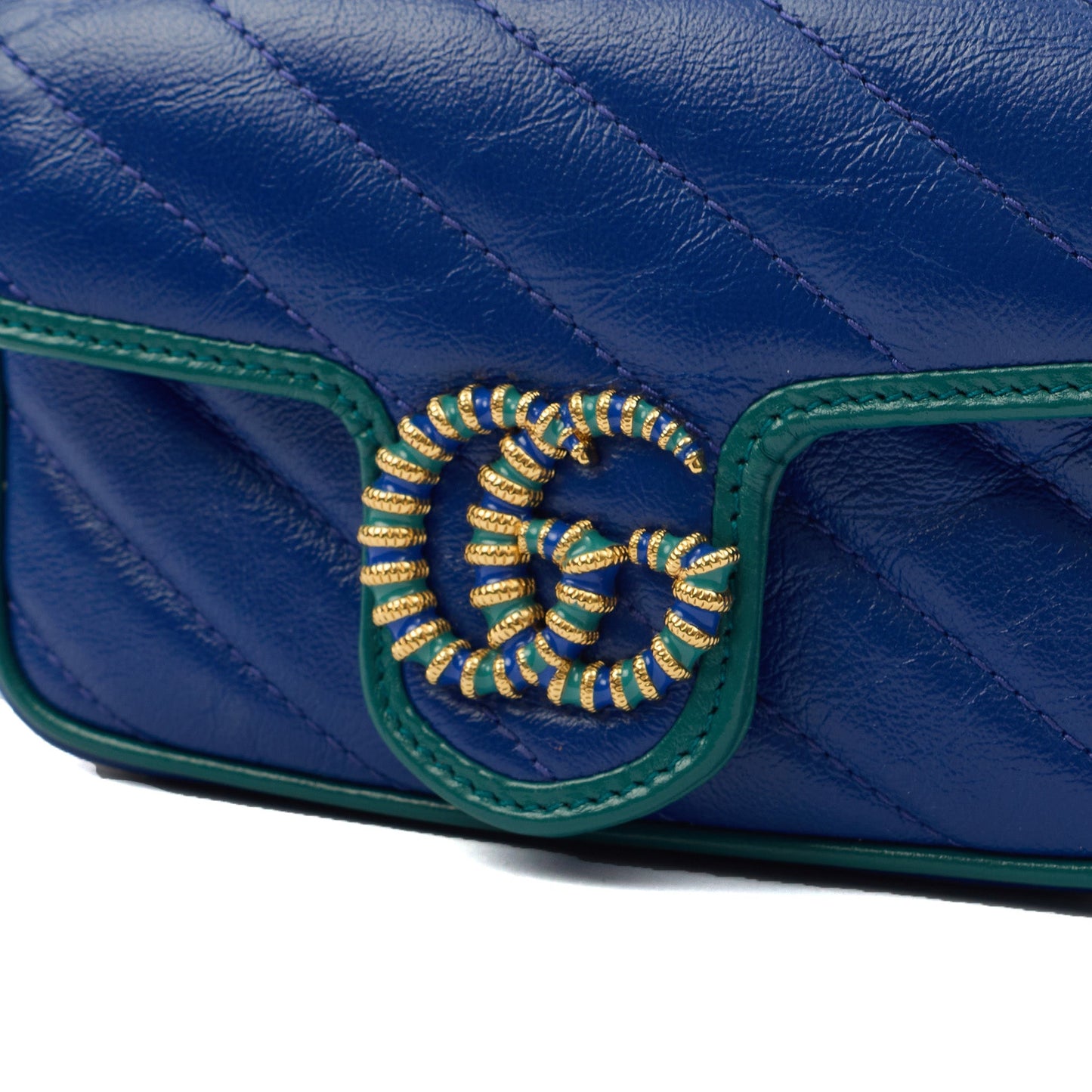 Gucci Mini Bag Marmont Shoulder Flap Bag - Super Mini in Blue, Leather — Lifestyle View