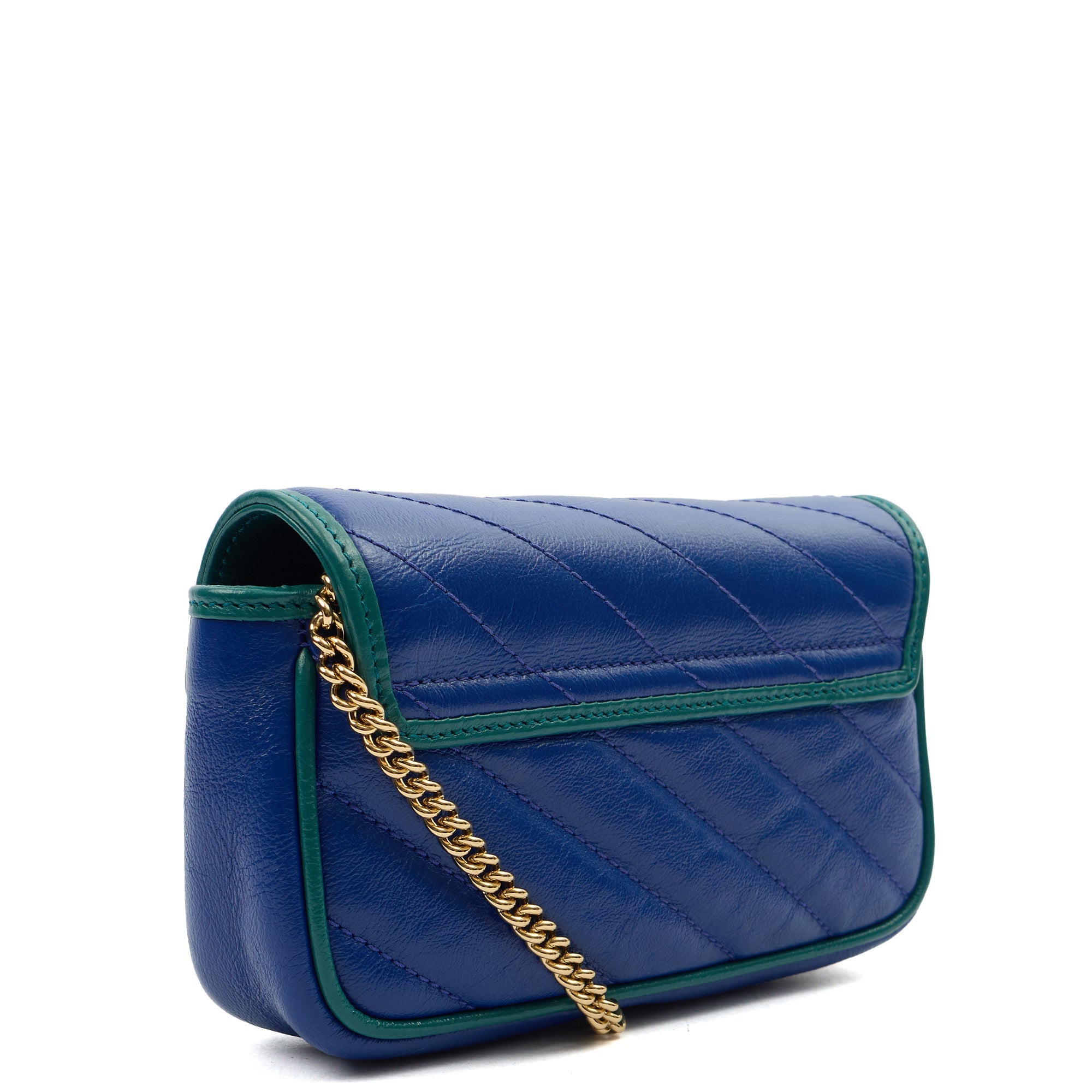 Gucci Mini Bag Marmont Shoulder Flap Bag - Super Mini in Blue, Leather — Back View