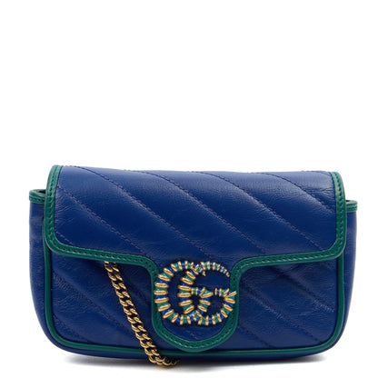 Gucci Mini Bag Marmont Shoulder Flap Bag - Super Mini in Blue, Leather — Alternate View 8