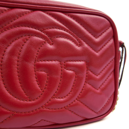 Gucci Cross Body Marmont Shoulder Bag - Small in Hibiscus Red, Leather — Detail View