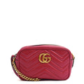 Gucci Cross Body Marmont Shoulder Bag - Small in Hibiscus Red, Leather — Front View