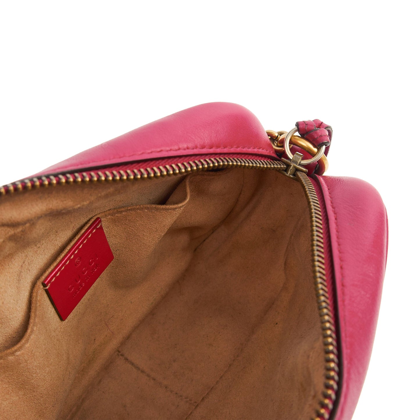 Gucci Cross Body Marmont Shoulder Bag - Small in Hibiscus Red, Leather — Top View
