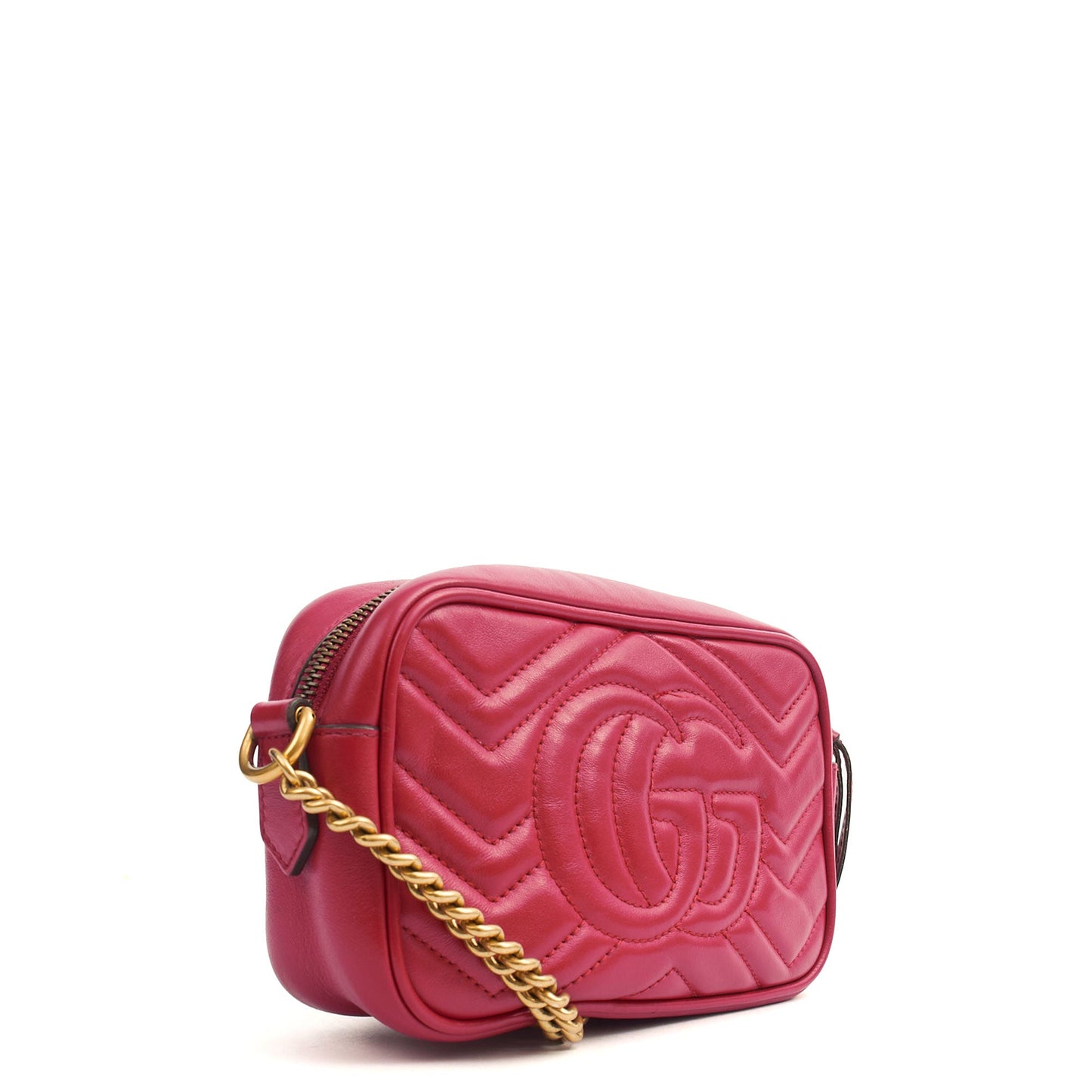 Gucci Cross Body Marmont Shoulder Bag - Small in Hibiscus Red, Leather — Side View
