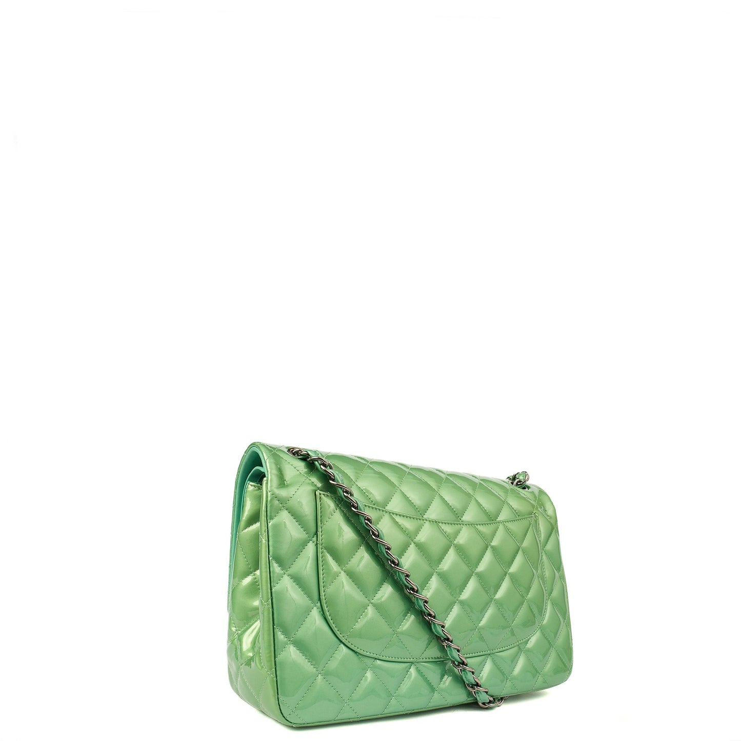 Chanel Shoulder Bag Classic Double Flap - Large in Green, Patent Leather — Alternate View 24