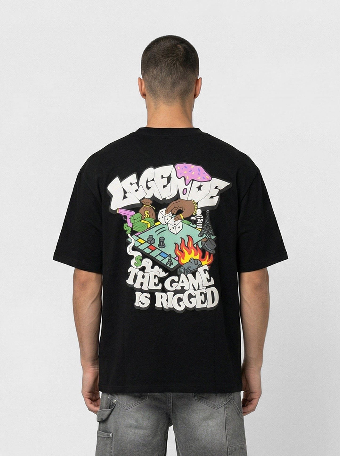Legende Paris GAME IS RIGGED T-SHIRT - BLACK — XS — Side View