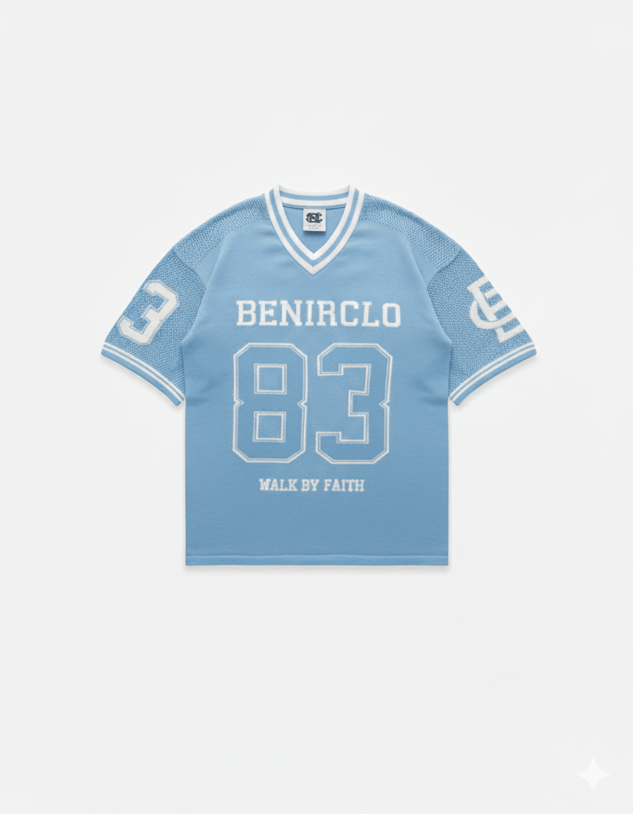 Benir Clothing God’s Timing 83 knit Jersey - Light Blue — XS — Front View