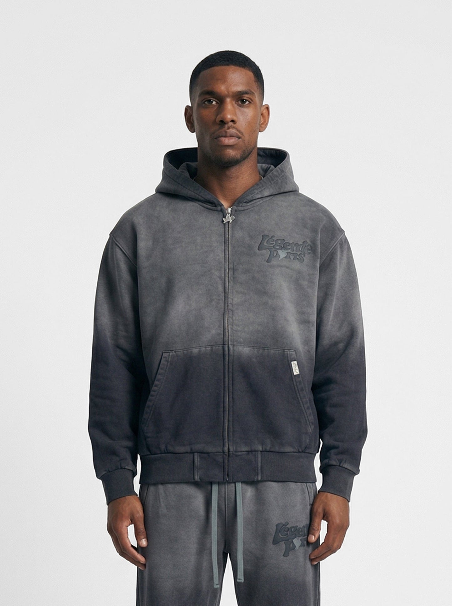 Legende Paris LND GRADIENT HOOD - CHARCOAL WASHED — XS — Front View