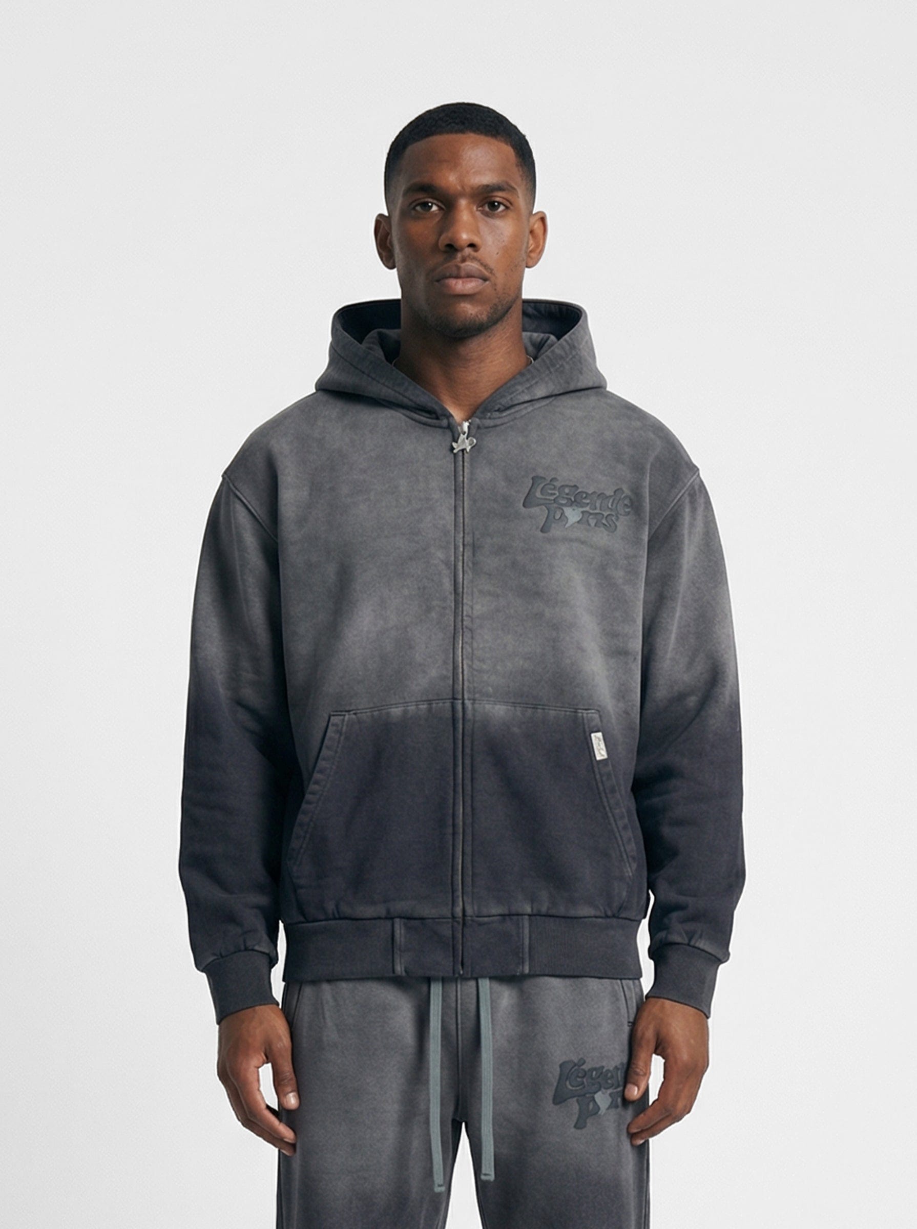 Legende Paris LND GRADIENT HOOD - CHARCOAL WASHED — XS — Front View
