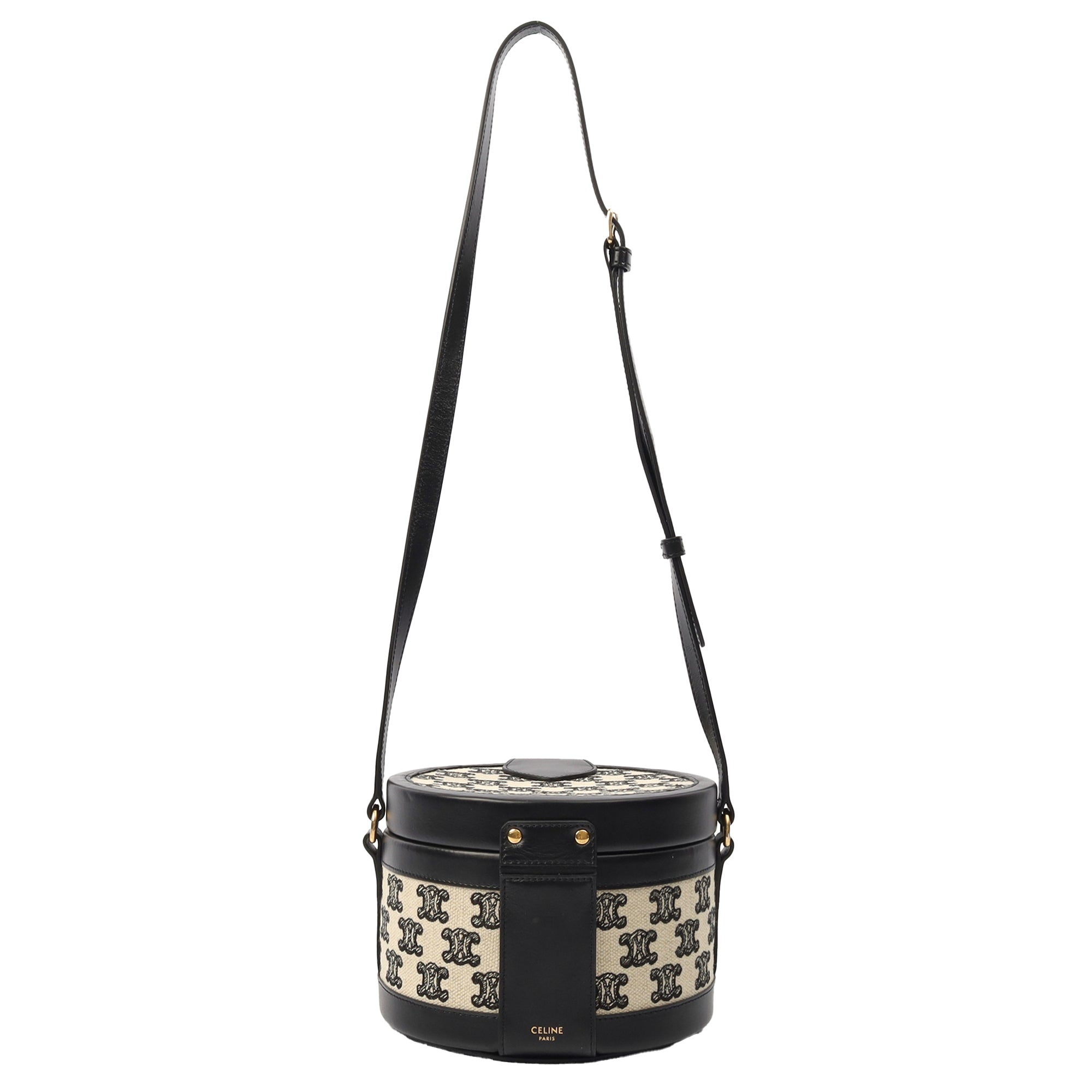 Celine Shoulder Bag Triomphe Oval Crossbody in Black, Fabric — Back View