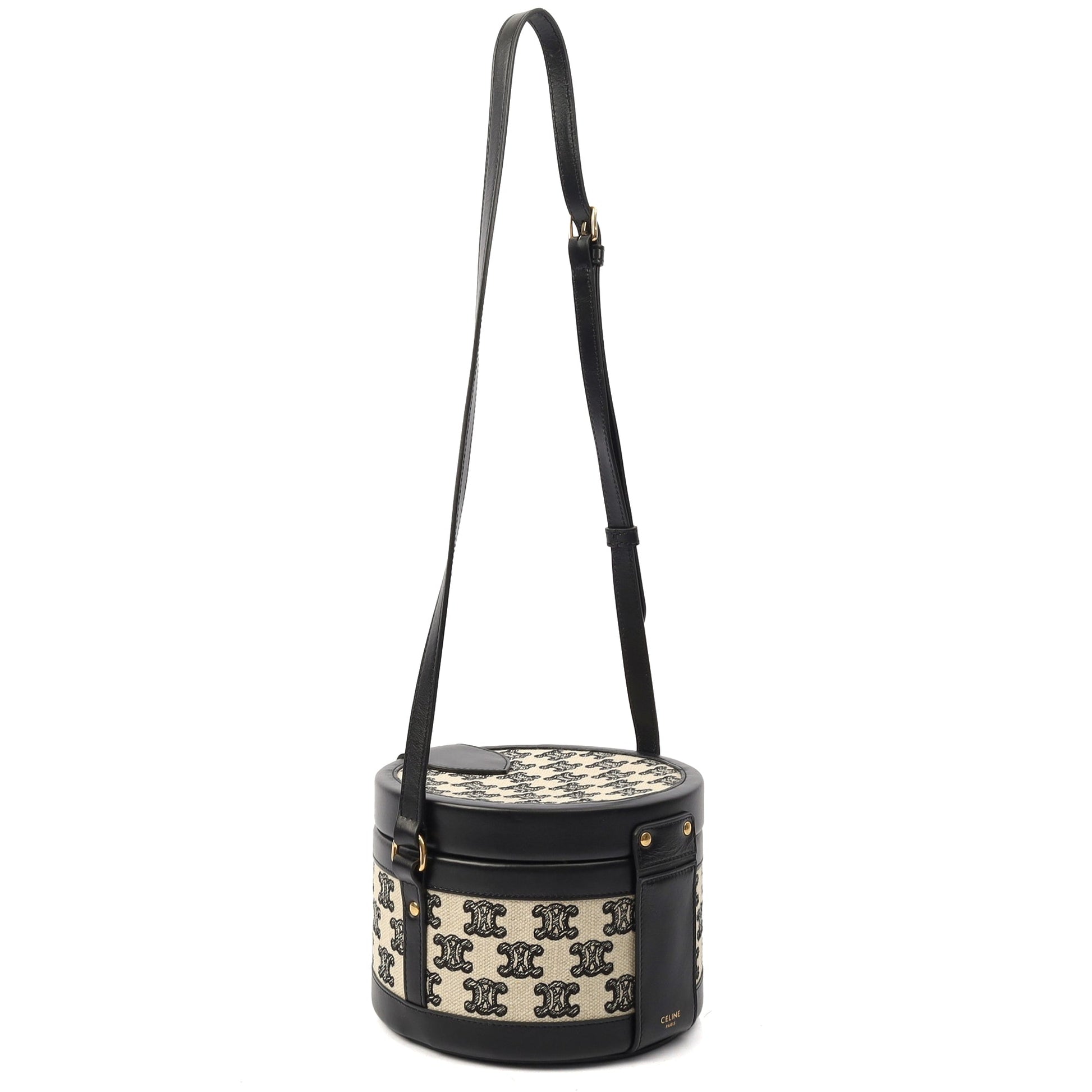 Celine Shoulder Bag Triomphe Oval Crossbody in Black, Fabric — Side View