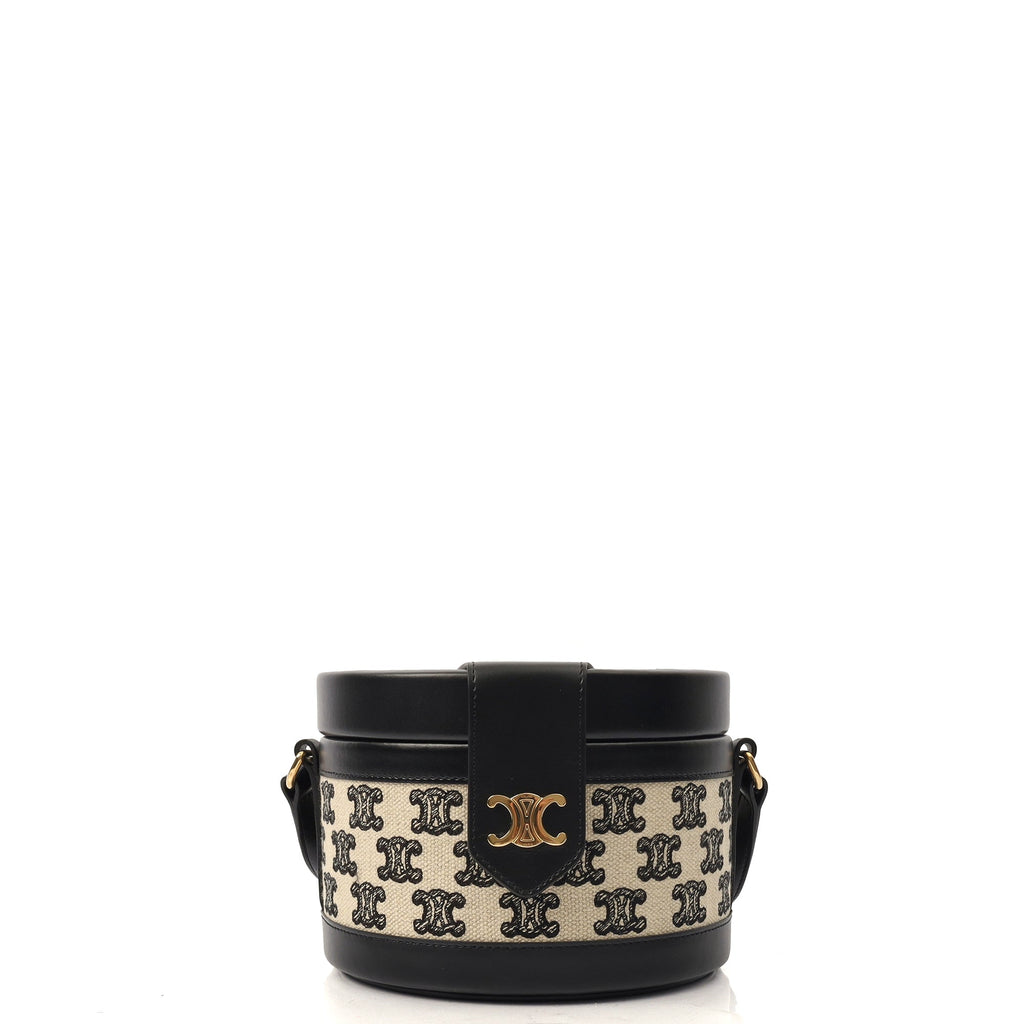 Celine Shoulder Bag Triomphe Oval Crossbody in Black, Fabric — Front View